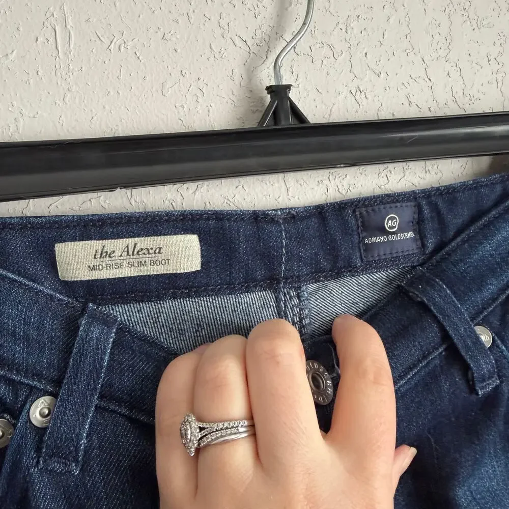 AG Adriano Goldschmied Dark Wash The Alexa Mid Rise Slim Boot Jeans Womens 28 - Picture 4 of 6